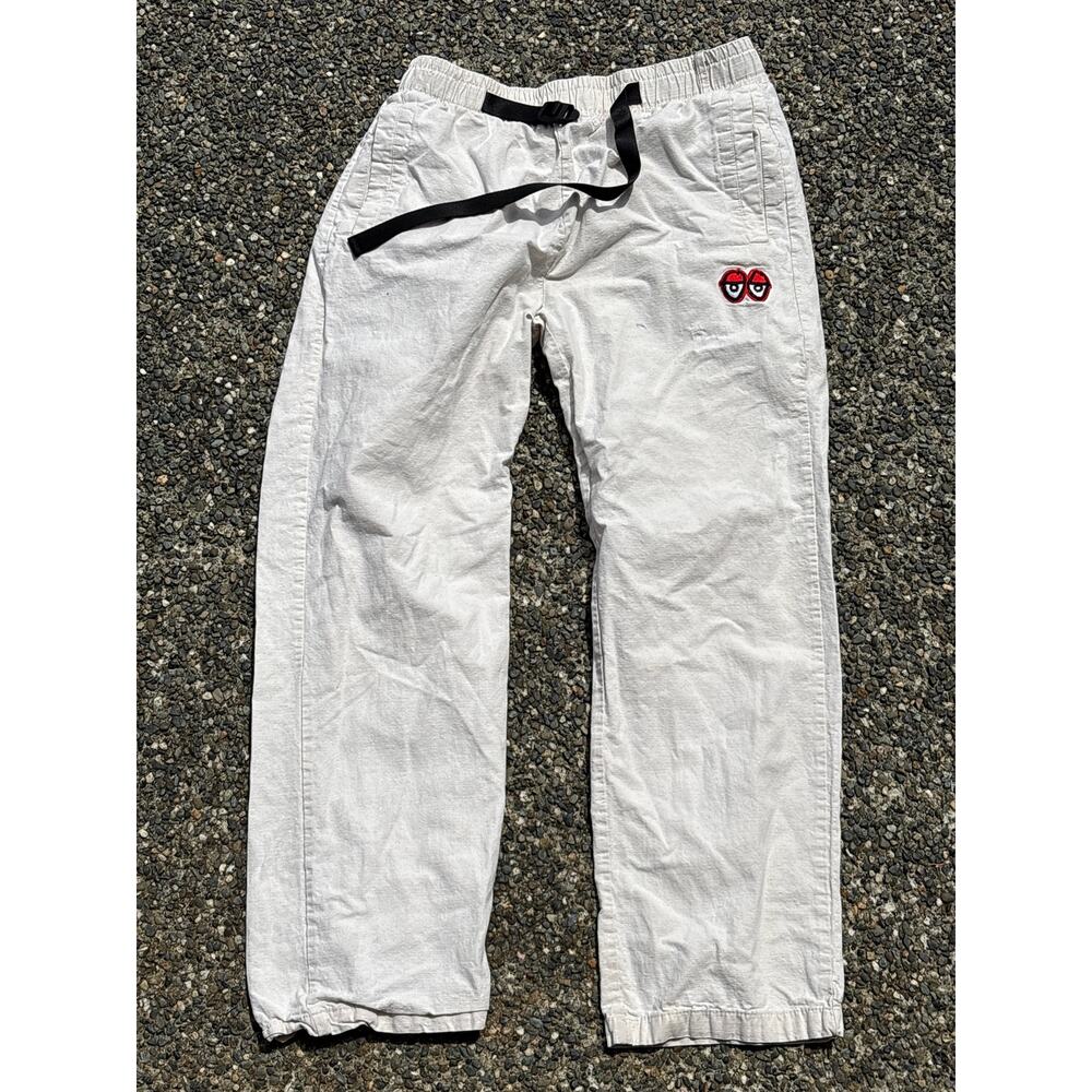Krooked Eyes White Small Elastic Waist Pants ripstop grunge stained painted